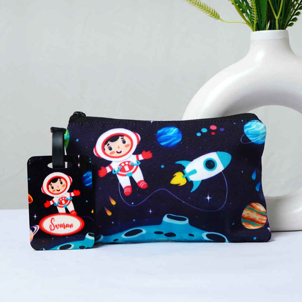 Personalised Rainbow Printed Kids Pouch & Luggage Tag Combo